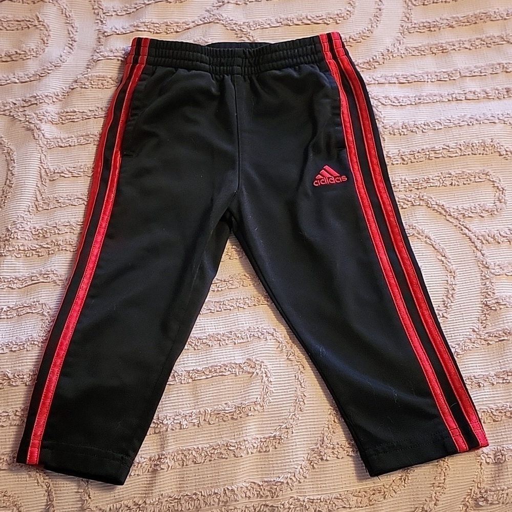 Adidas, 2T boys, black and red joggers.